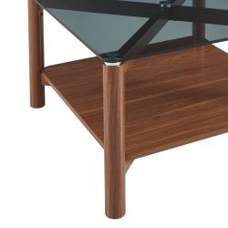 Table basse SENJA effet noyer et plateau verre noir