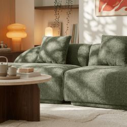 Canapé d'angle gauche compressé VENA 4 places tissu bouclette texturé vert
