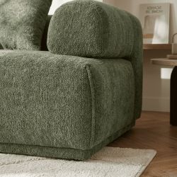 Canapé d'angle gauche compressé VENA 4 places tissu bouclette texturé vert
