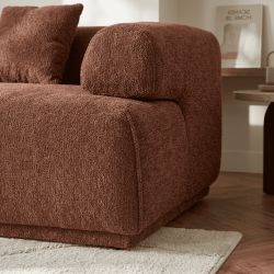 Canapé d'angle gauche compressé VENA 4 places tissu bouclette texturé terracotta