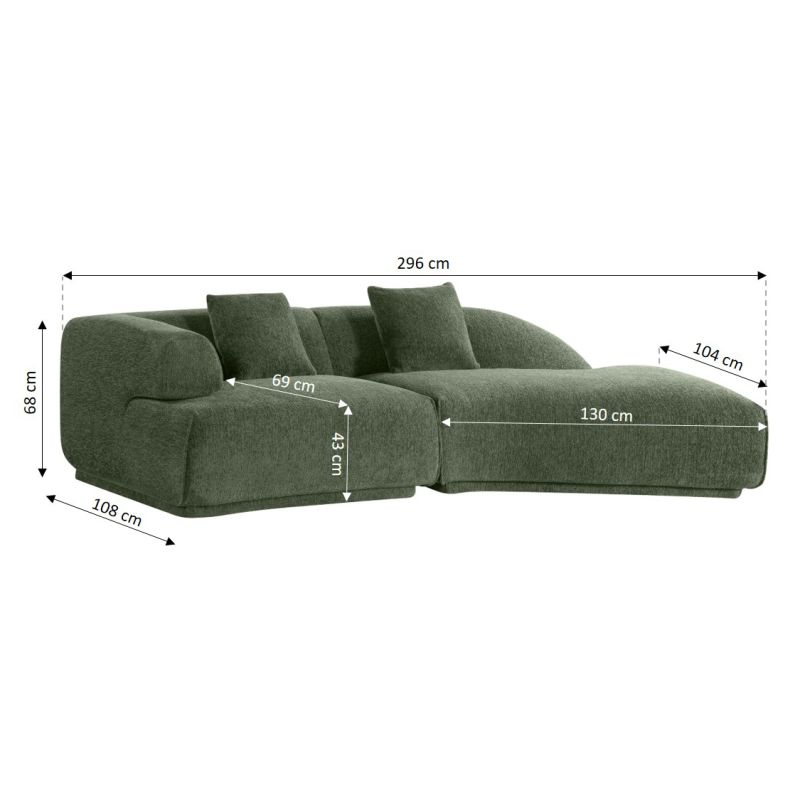 Canapé d'angle droit compressé VENA 4 places tissu bouclette texturé vert