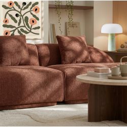 Canapé d'angle droit compressé VENA 4 places tissu bouclette texturé terracotta