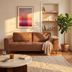 Canapé droit fixe LOERA 3 places tissu velours texturé terracotta