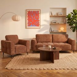 Canapé droit fixe LOERA 3 places tissu velours texturé terracotta
