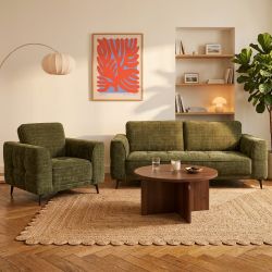 Canapé droit fixe LOERA 3 places tissu velours texturé vert