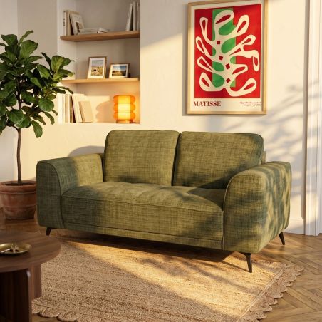 Canapé droit fixe LOERA 2 places tissu velours texturé vert