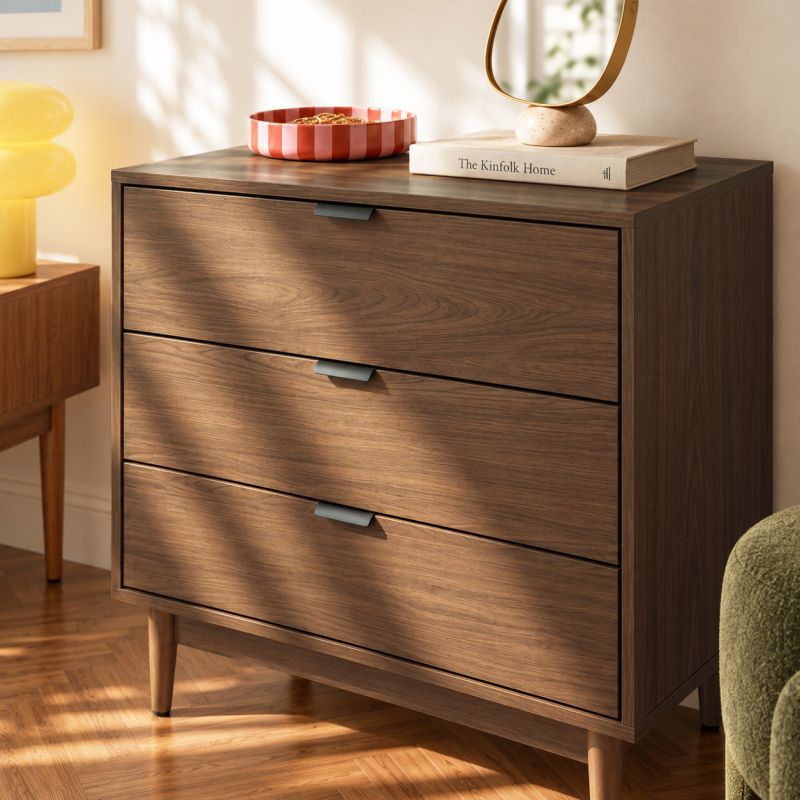 Commode ALMA effet noyer 3 tiroirs 80cm