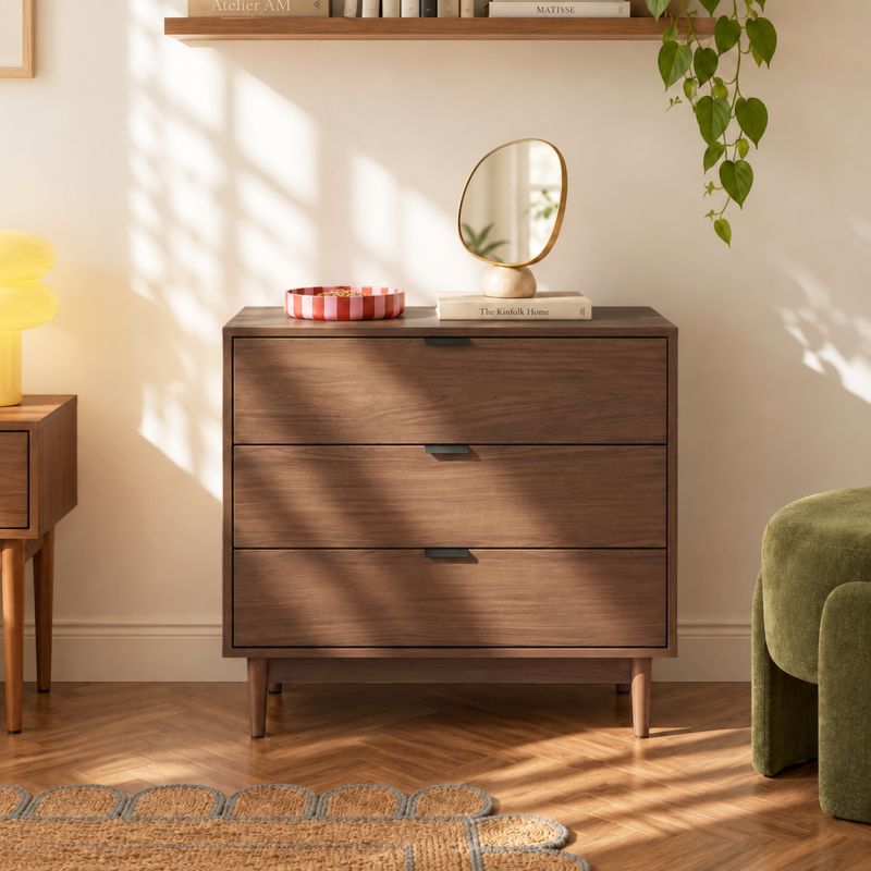 Commode ALMA effet noyer 3 tiroirs 80cm